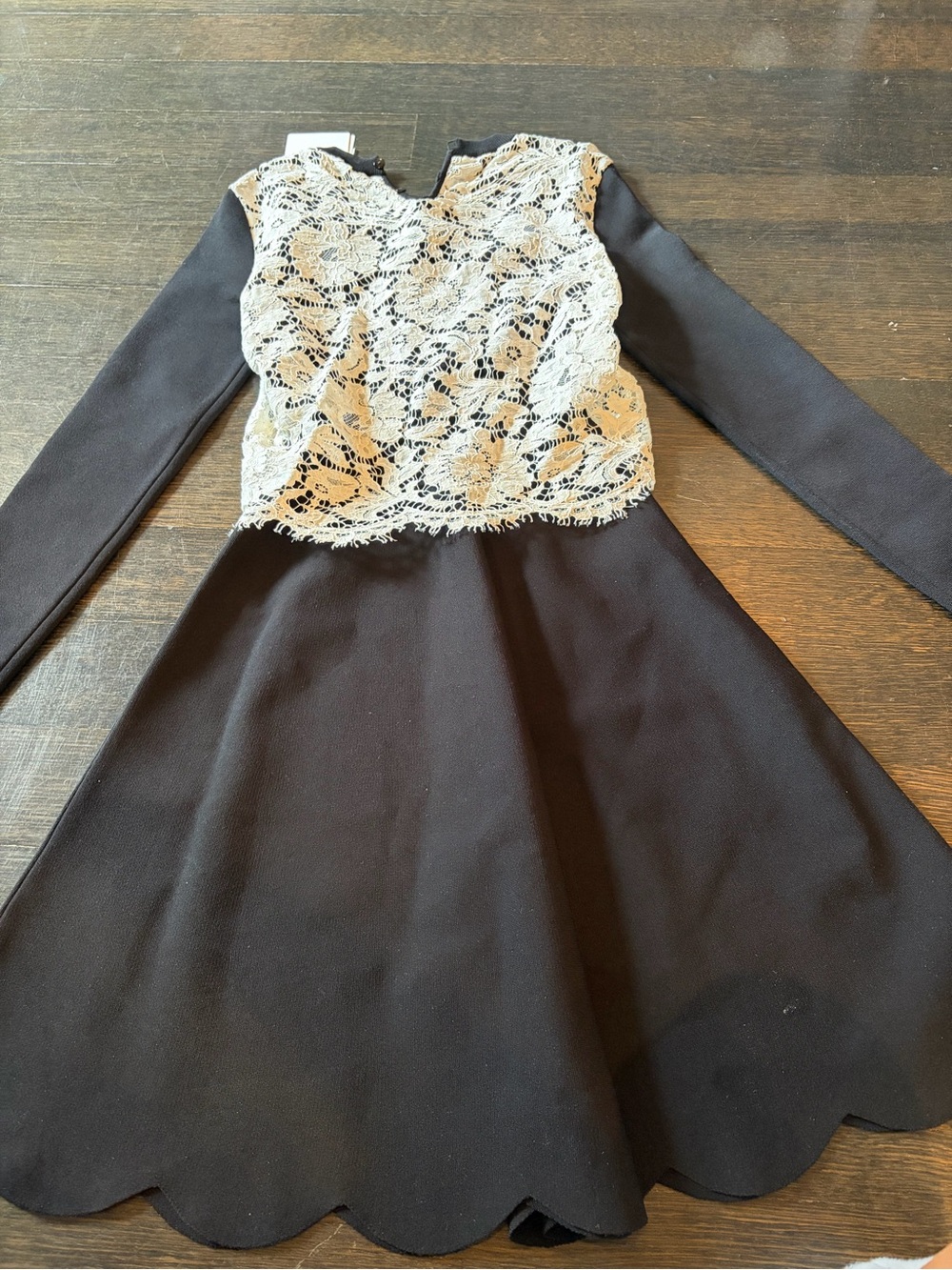 Valentino Black Dress with Ivory Lace Overlay - Elegant Long Sleeve